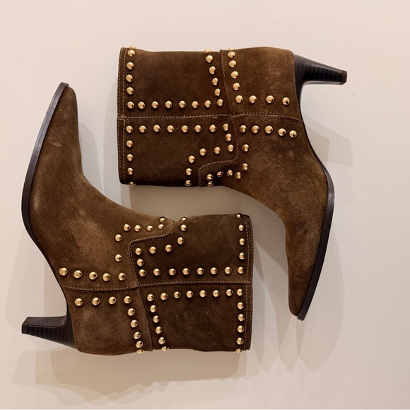 Zara Gold Studded Brown Ankle Boots - Picture 1 of 3